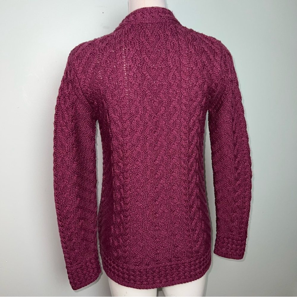 Aran Crafts Ireland Super Soft Merino Wool Celtic Knit Zip Cardigan Sweater M - Picture 10 of 15